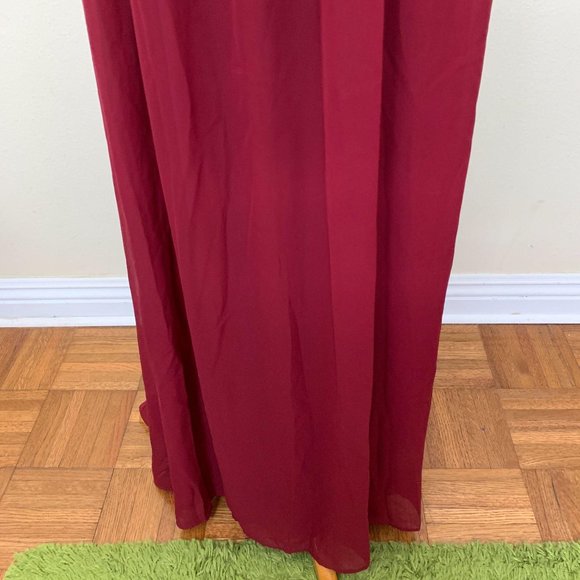Ever Pretty Double V Neck Chiffon Semi Formal Evening Gown Sz 18 Burgundy - Picture 7 of 10